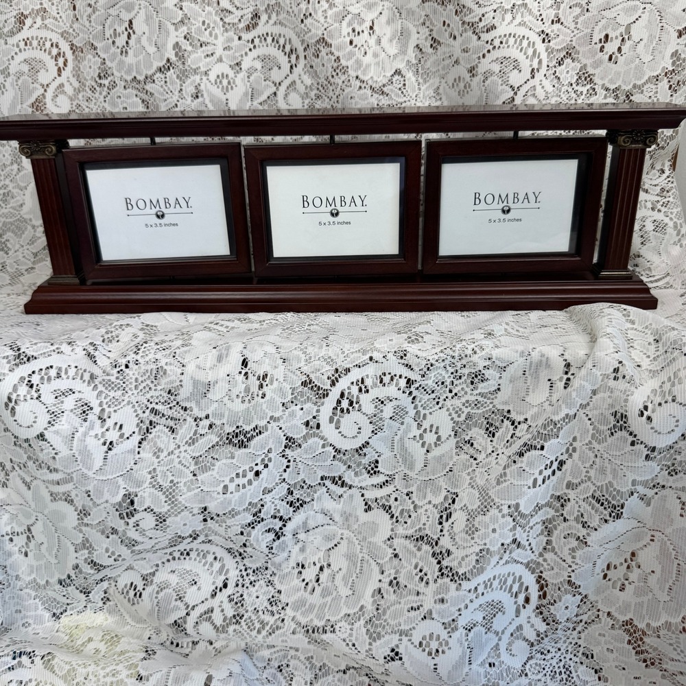 Triple Swivel Photo Frame Dark Wood Architectural Column Neoclassical Regency